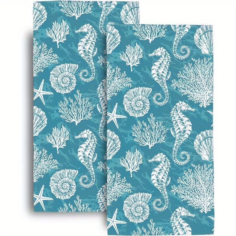 

2pcs, Bath Hand Towels Seahorse Coral Turquoise Bathroom Towel Decor Set, Towels For Bathroom Sports Home Nautical Bathroom Decor, 18 X 26 Inches