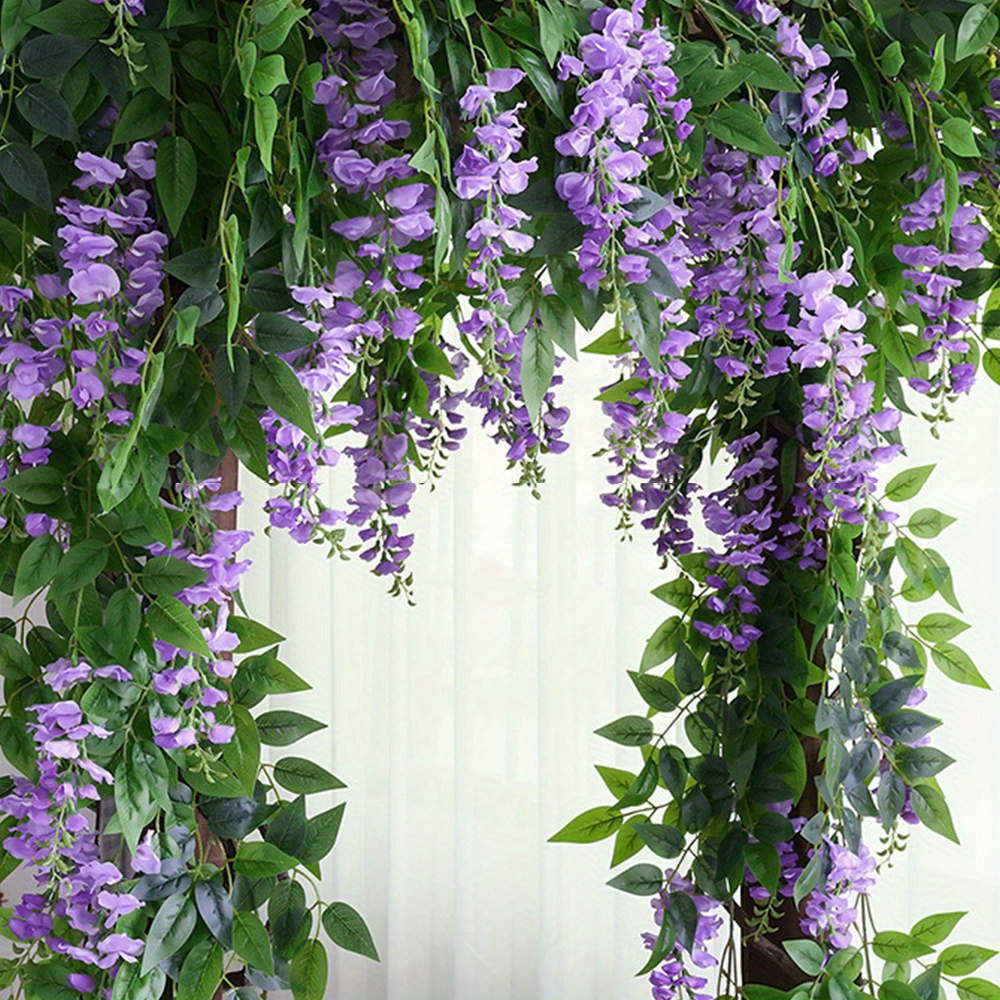 

4pcs Total /720cm Artificial Wisteria Vine Hanging Flower, Wisteria Artificial Flowers Garland, For Home Garden Outdoor Wedding Arch Floral Decor, Party, Camping, Hotel, Photography, Fence, Patio