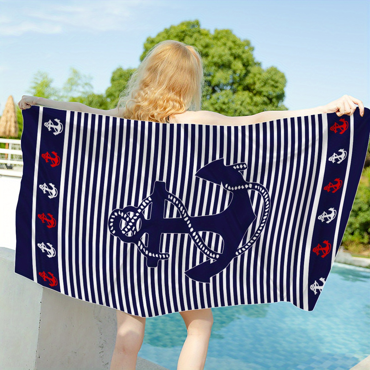 

Anchor Pattern Quick-dry Microfiber Beach Towel - Soft, Absorbent, Sandproof Blanket For Pool, Picnic & Travel, Machine Washable, Lightweight, Ideal For All Seasons - 1pc