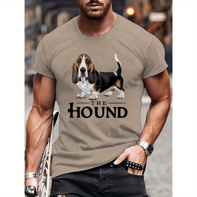 

Men's Casual Basset Hound Print T-shirt - Soft Polyester, Short Sleeve, Crew Neck - Summer