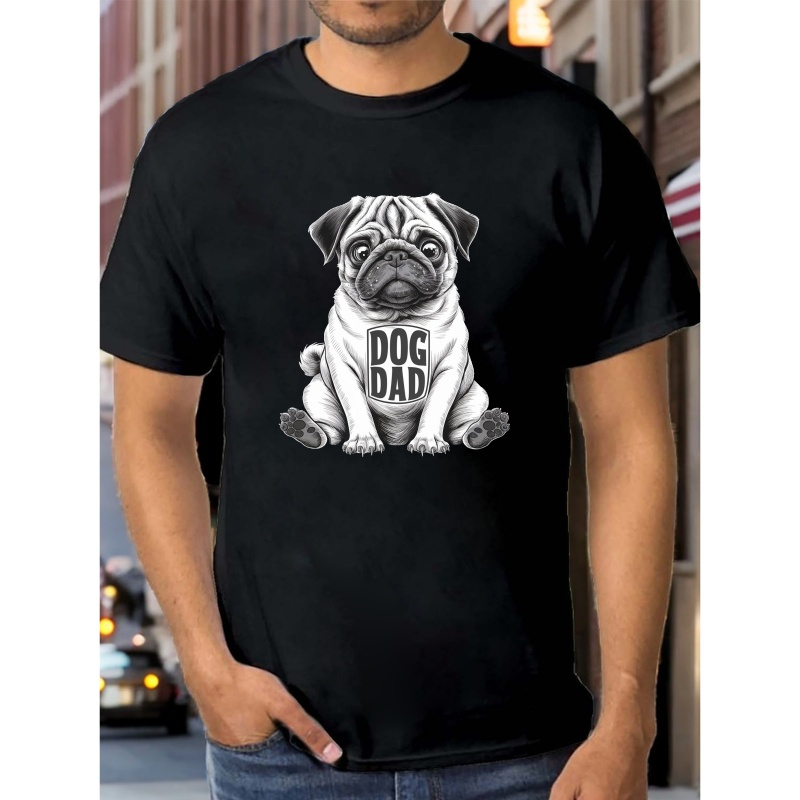 

Dog Dad Pug Graphic Tee - Casual Short Sleeve T-shirt For Men, Breathable Polyester, Machine Washable - Gift