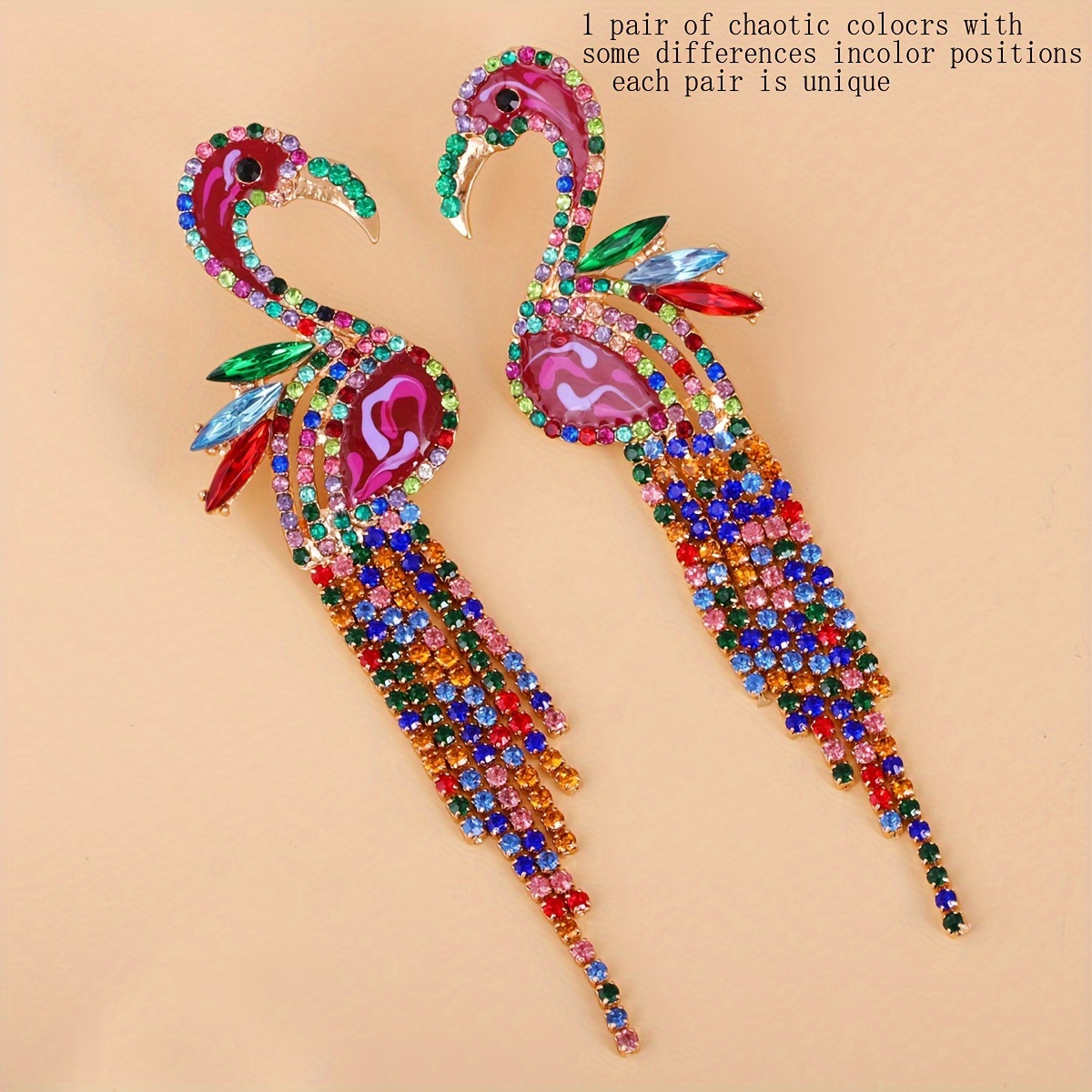 TEMU Colorful Flamingo Drop Earrings, Long Tassel Dangle Earrings, Cute And Style, Statement Fashion Jewelry For Women