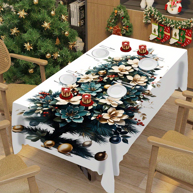

Festive Christmas Tablecloth - Colorful Print, Waterproof & Oil-resistant, Perfect For Holiday Dining & Home Decor, Available In 5 Sizes
