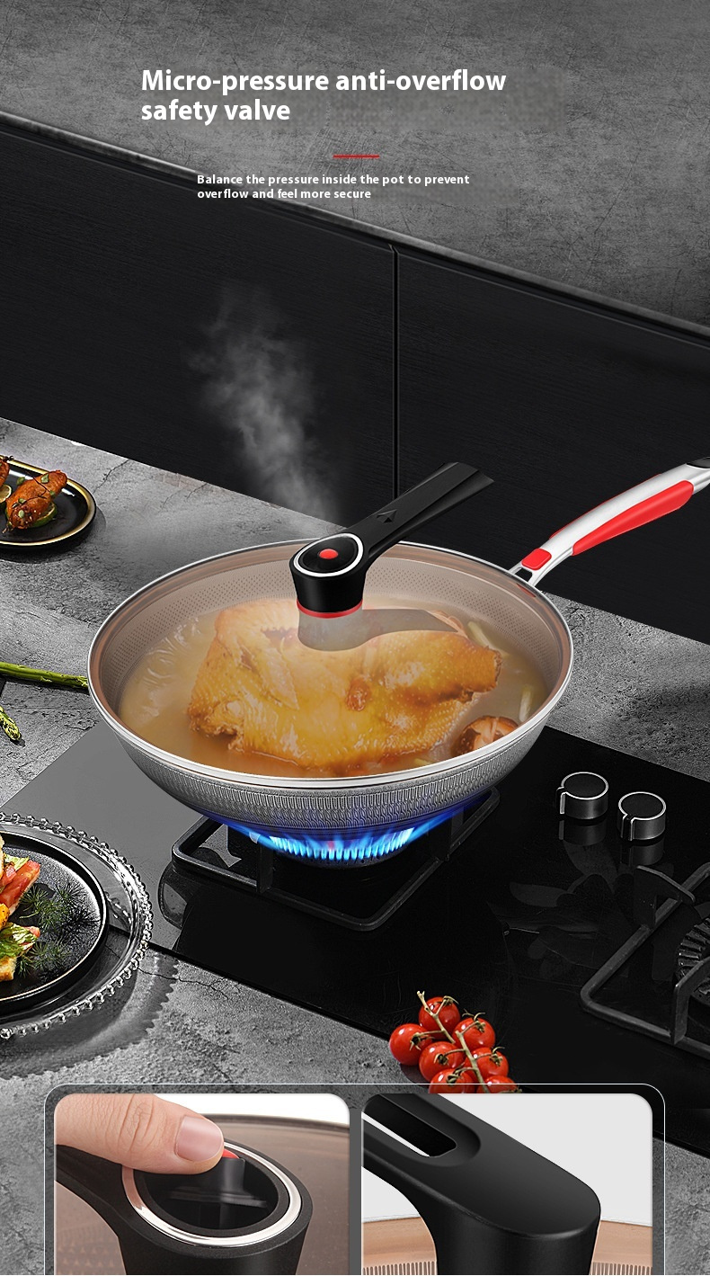 stainless steel chefs pan with honeycomb non stick coating and glass lid induction gas compatible 34cm dual sided flat bottom wok details 6