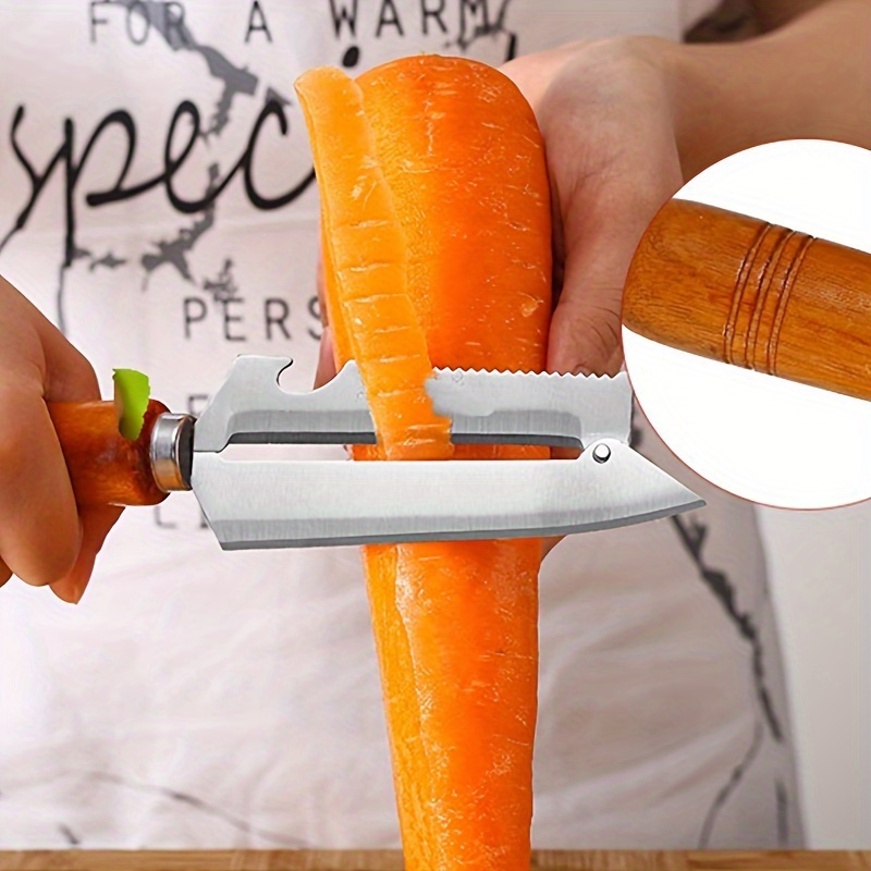 stainless steel paring knife set 1pc multi functional peeler with wooden handle for fruits and vegetables sugarcane peeling kitchen tool details 1