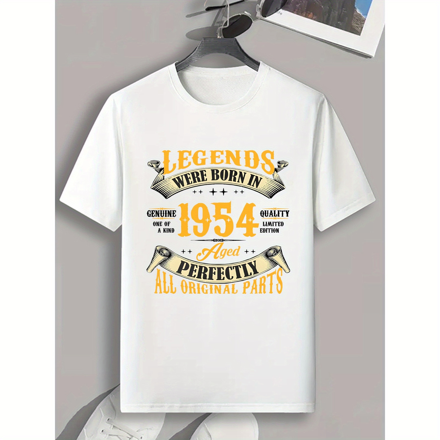 

Legends Were Born In 1954 Perfectly Al Original Parts Print, Men's Casual Round Neck Short Sleeve Outdoor T-shirt, Comfy Fit Top For Summer Wear