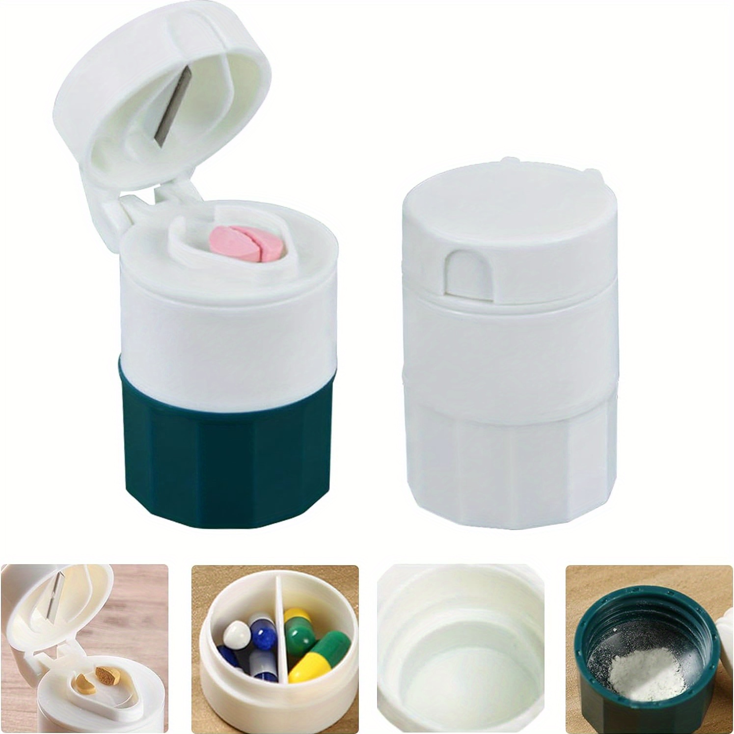 

1pc Portable Pill Cutter And Crusher With Dispenser - Compact Multifunctional Tablet Splitter For Small Pills, Includes Removable Water Cup, Pp Material,