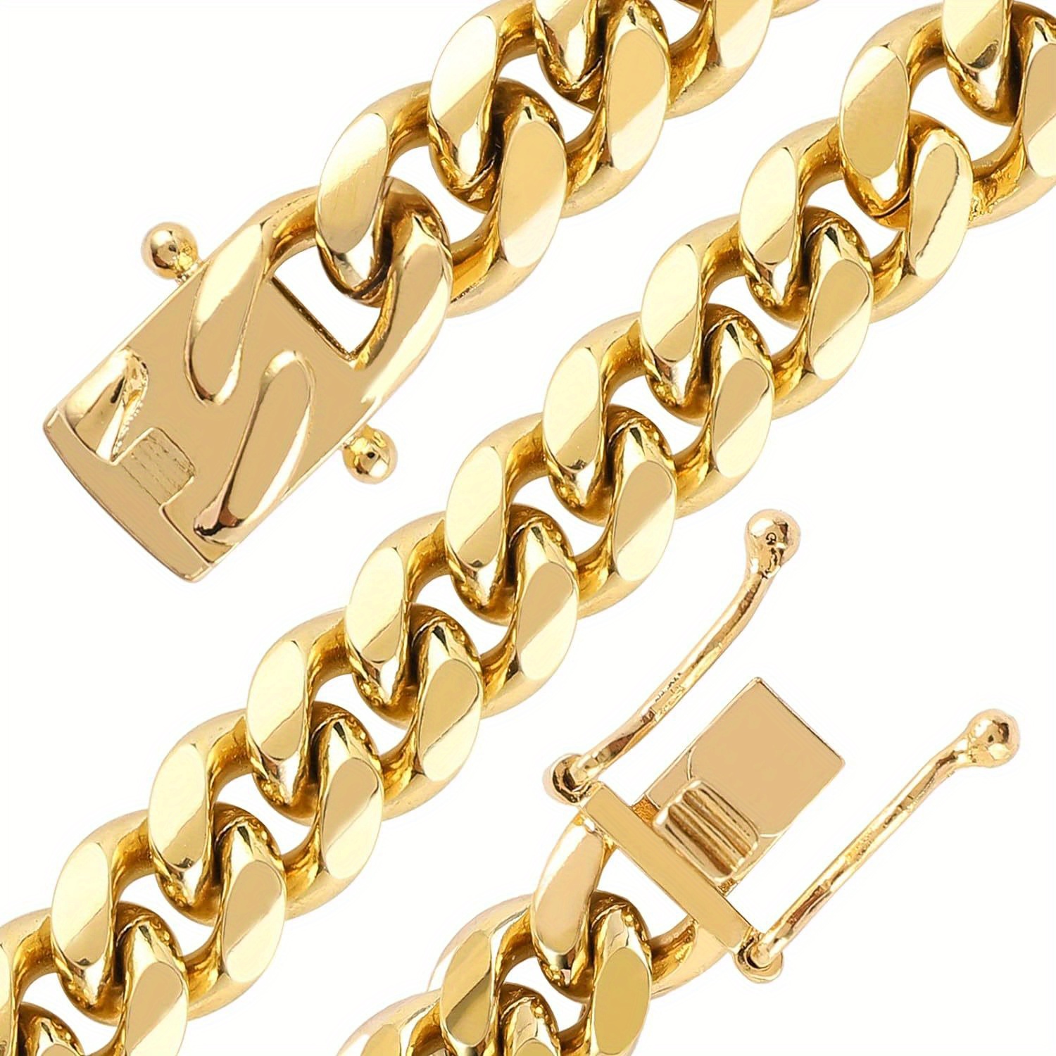 

Miami Cuban Link Chain For Men 18k Gold Plated Stainless Steel 10mm Curb Necklace Chains