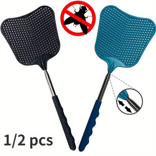 2pcs heavy duty telescopic fly swatter set durable plastic stainless steel handle indoor outdoor classroom use pest control household gadgets