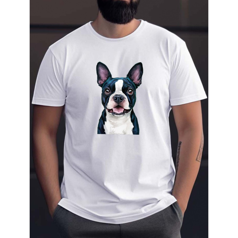 

Boston Terrier Watercolor Print Tee Shirt, Tees For Men, Casual Short Sleeve T-shirt For Summer