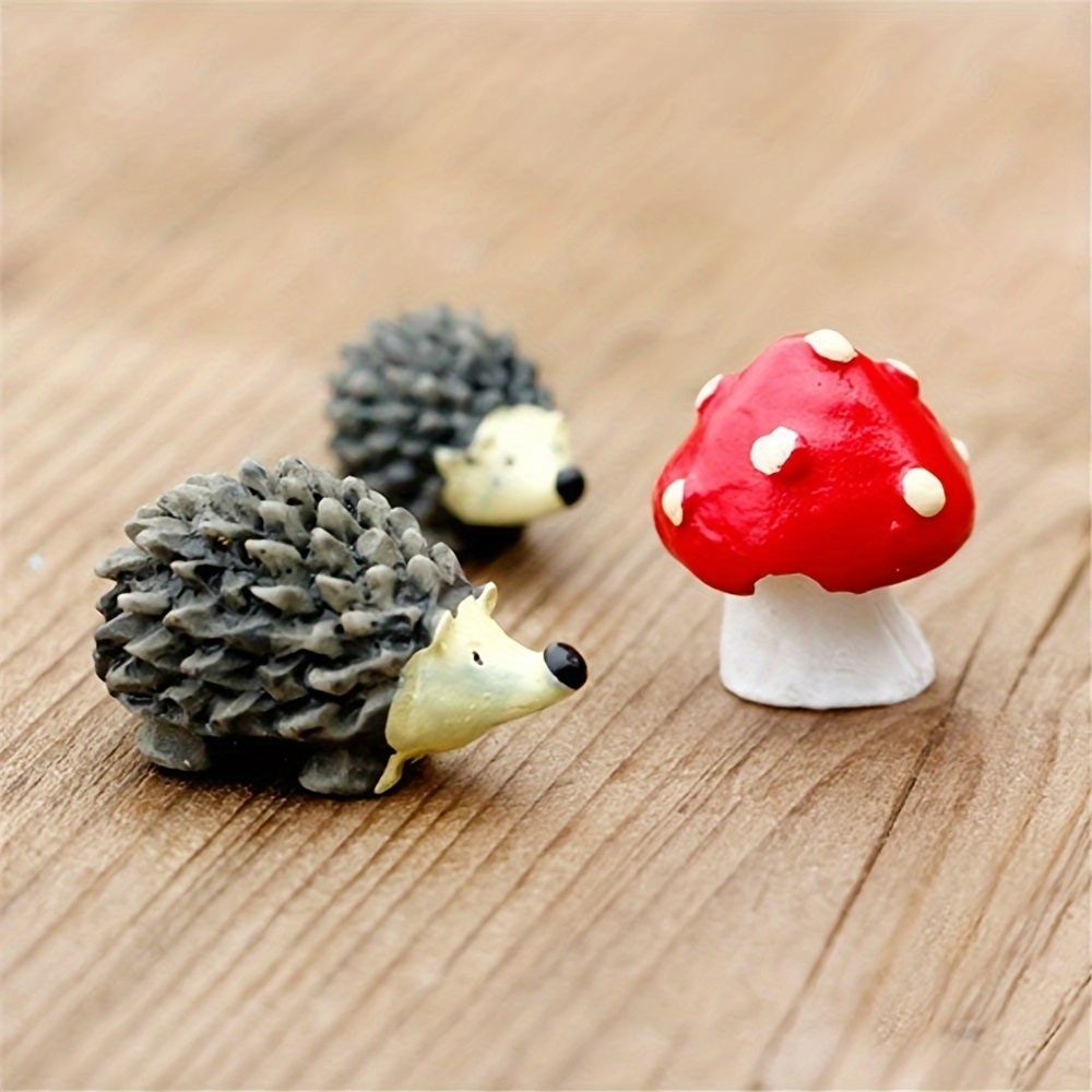 

3pcs Mini Hedgehog & Mushroom Set - Ideal For Fairy Gardens, Bonsai, And Plant Pot Decorations!