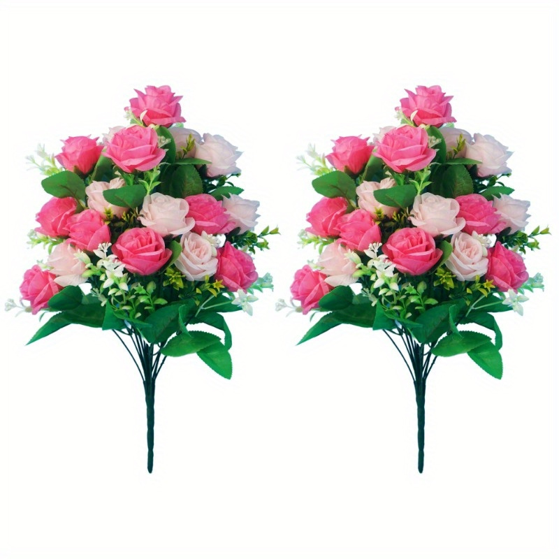 

2 Pcs Artificial Cemetery Flowers: Exquisite Rose Arrangements For Outdoor Decoration - Long-lasting Colors, Commemorative Bouquets