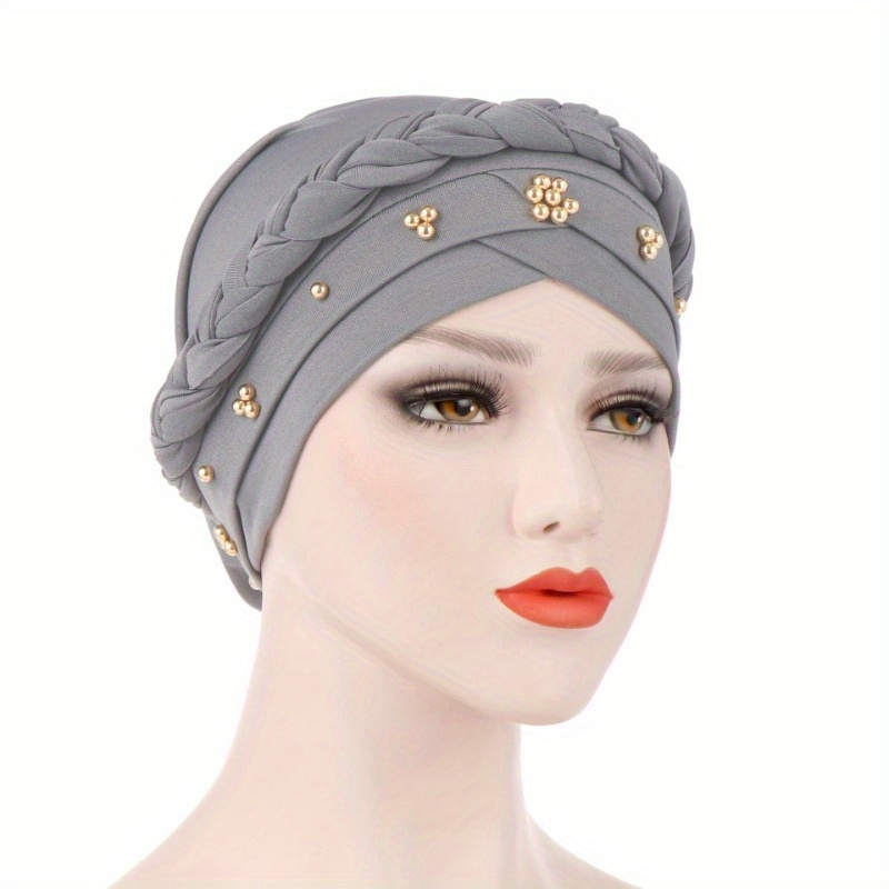 

Foulard de style musulman, chapeau , chapeau en polyester uni avec perles dorées