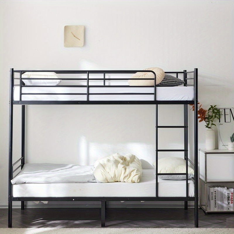 

1pc Twin Style Black Bed, Modern Bunk Bed Design, With Ladder, Sturdy, Durable, Stable And Easy To Install. The Bed Rods Can Effectively Prevent The Mattress From Sliding