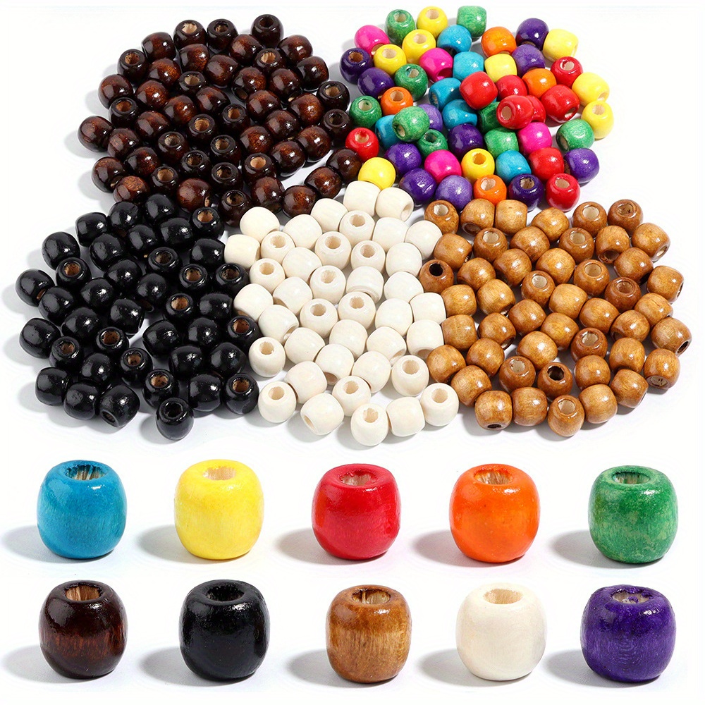 

500pcs Coffee Color Mixed Color Large Hole Wood Beads Loose Beads Bucket Beads Diy Jewelry Bracelet Accessories Beaded