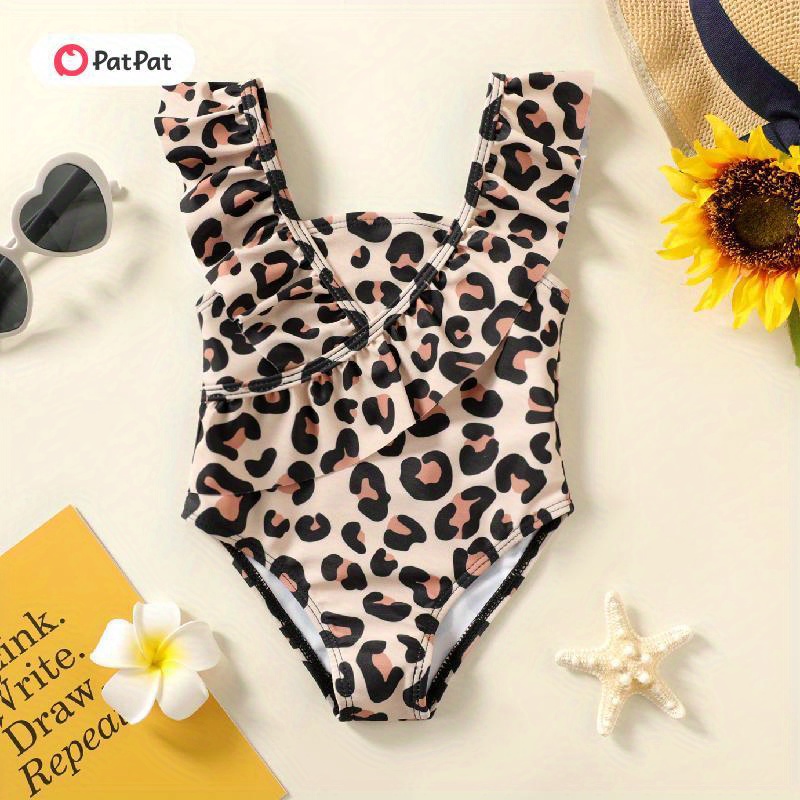 

Baby Girl Leopard Print Ruffle Trim One-piece Swimsuit
