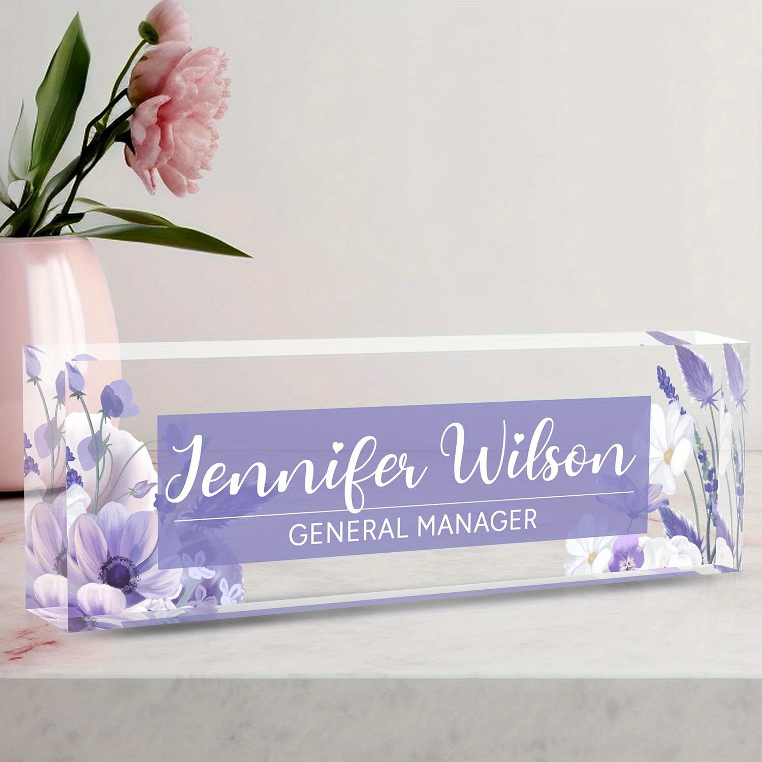 

Personalized Acrylic Desk Name Plate With Custom Text, Clear Tabletop Display For Office, Home - Multipurpose English Name Sign, Ideal For Boss, Manager, Teacher - Customizable Desk Plaque