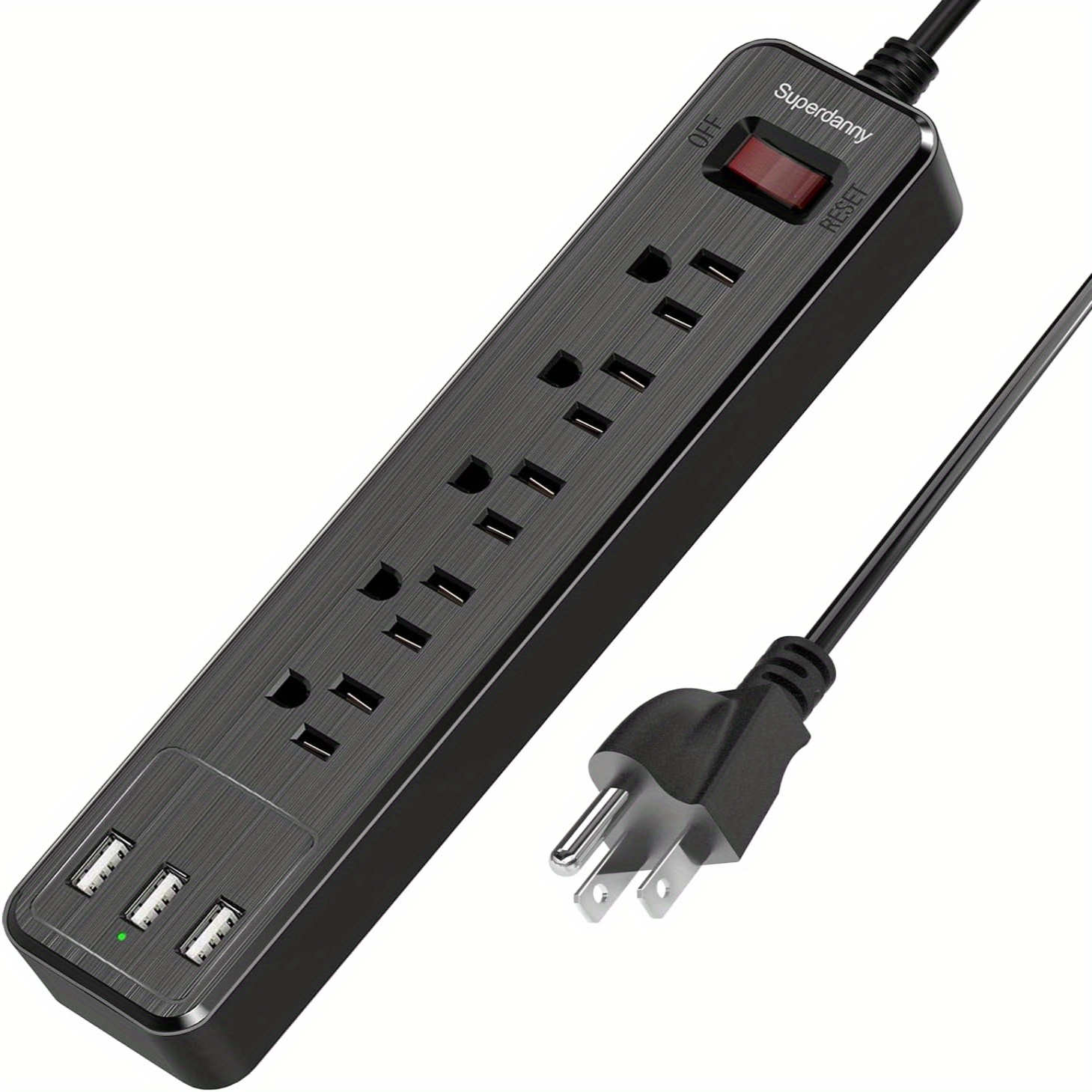 

Superdanny Power Strip, 5-outlet Protector, 3 Usb Ports, 4.5 Ft Extension Cord, 900 Joules, Mountable, Overload Switch, Protected Indicator Light, Multiple Protections For Home Office, Black