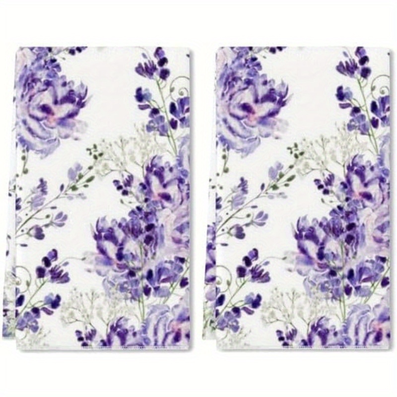 

2pcs, Hand Towel, Kitchen Decorative Dish Towels, Purple Floral Design, Contemporary Style, Absorbent Cloth, Tea Towels For Cooking And Baking, Housewarming Gifts, Cleaning Supplies, Bathroom Supplies