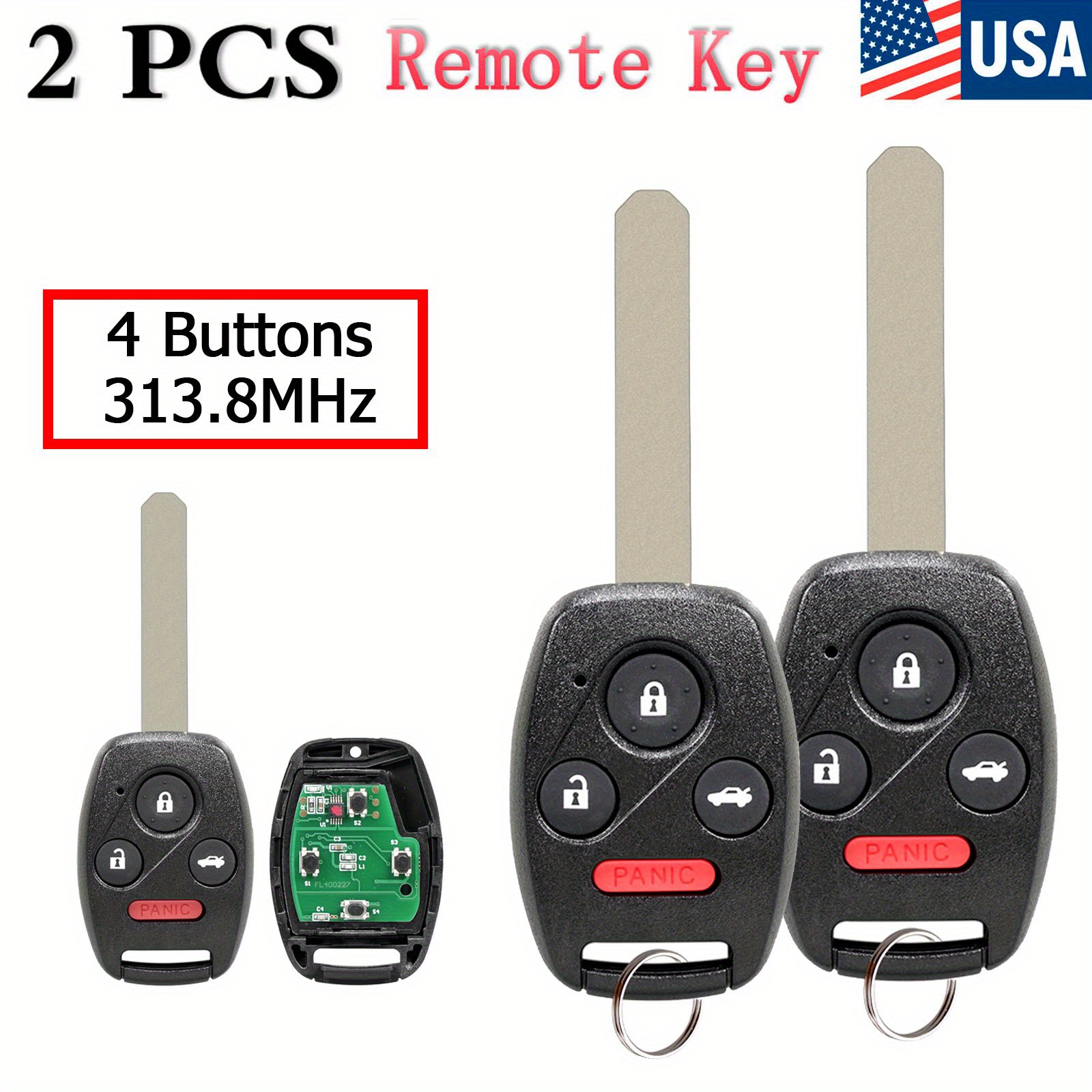 

2pcs Remote Car Key Fob 4 Buttons For Honda For Accord For Sedan For For Touring For Fcc Id Kr55wk49308