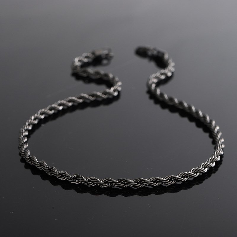 TEMU Titanium Steel Fashion Necklace For Men - Black Chain Style No Plating, Hip Hop Twisted Rope Design, Versatile Accessory Perfect For Date Night & Summer Travel - Magnetic-free