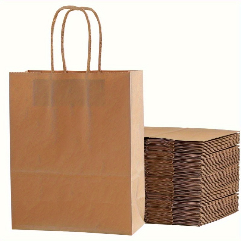 

50-piece Brown Kraft Paper Bags - Versatile For Shopping, Parties & Gifts