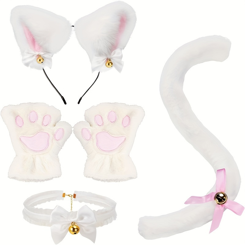 

Cosplay Accessories Set, Cat Ear Hoops, Meat Ball Gloves, Tail Chocolate 4-piece Makeup Set With Bell, Party Cosplay Decorations, Cosplay Exhibition Set Props Christmas, Gift