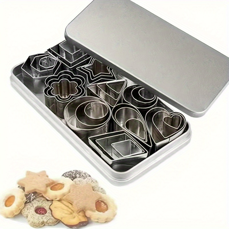 

30-piece Stainless Steel Cookie Cutter Set - Mini Mousse Rings & Assorted Shapes, Uncharged Baking Molds For Cookies & Pastries