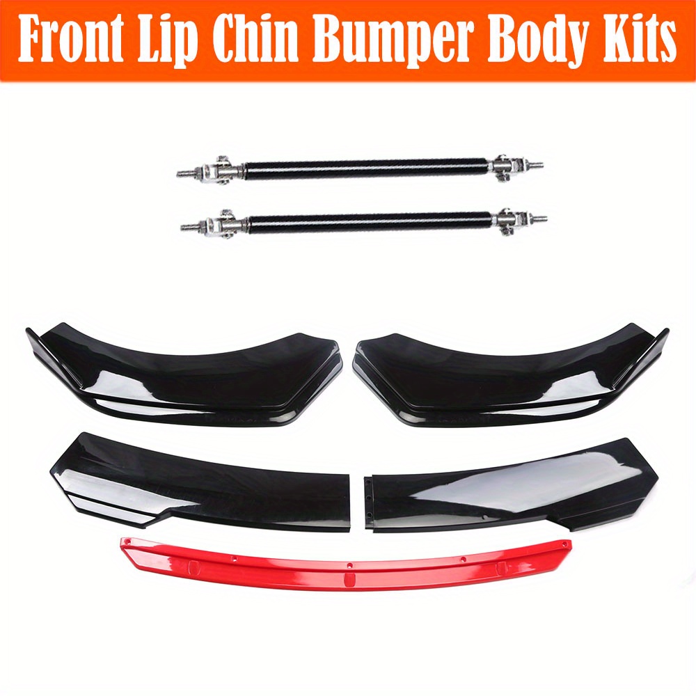 

For Bmw Car Front Bumper Lip Spoiler Splitter Body Kit Glossy Black Red W/rods
