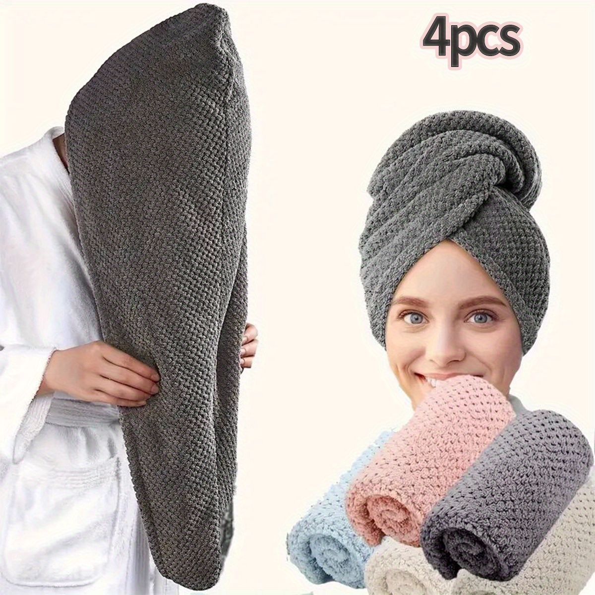 

Ultra-soft Microfiber Hair Towel - Quick Dry, -free Turban For Wet Hair - Super Absorbent Polyester Blend - Contemporary Solid Color Design - Perfect Bathroom Accessory, 1pc/4pcs Set