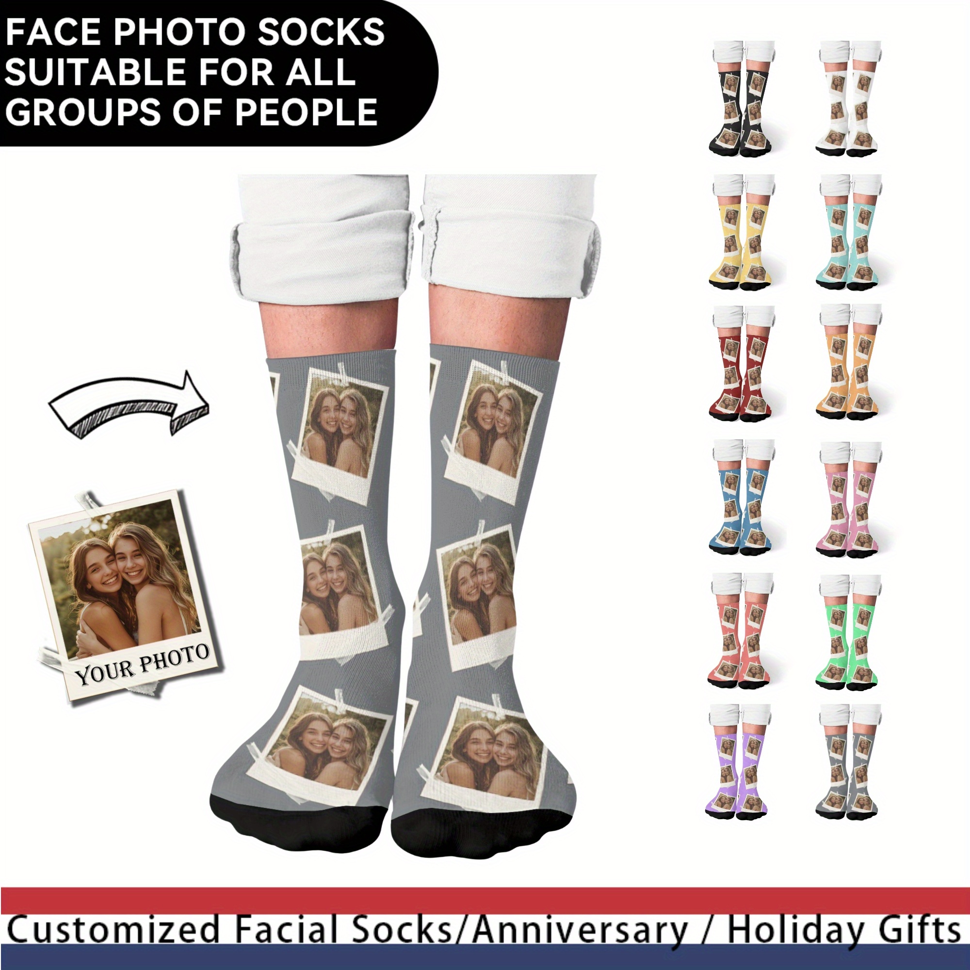 

[customer ] Custom Photo & Text Crew Socks - Personalized Face Print Novelty Socks For Men, Women, And - Perfect Anniversary, Birthday, Or Holiday Gift