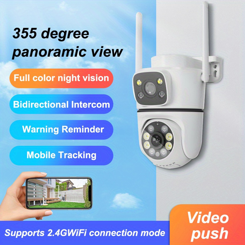 QKH 1080P Dual-Lens Security Camera with PTZ, Two-Way Audio, Smart Night Vision, Waterproof, TF/Cloud Storage, App Control - Outdoor Use (SD Card Not Included), 2MP, 2.4G Frequency, 360-degree Patrol details 2