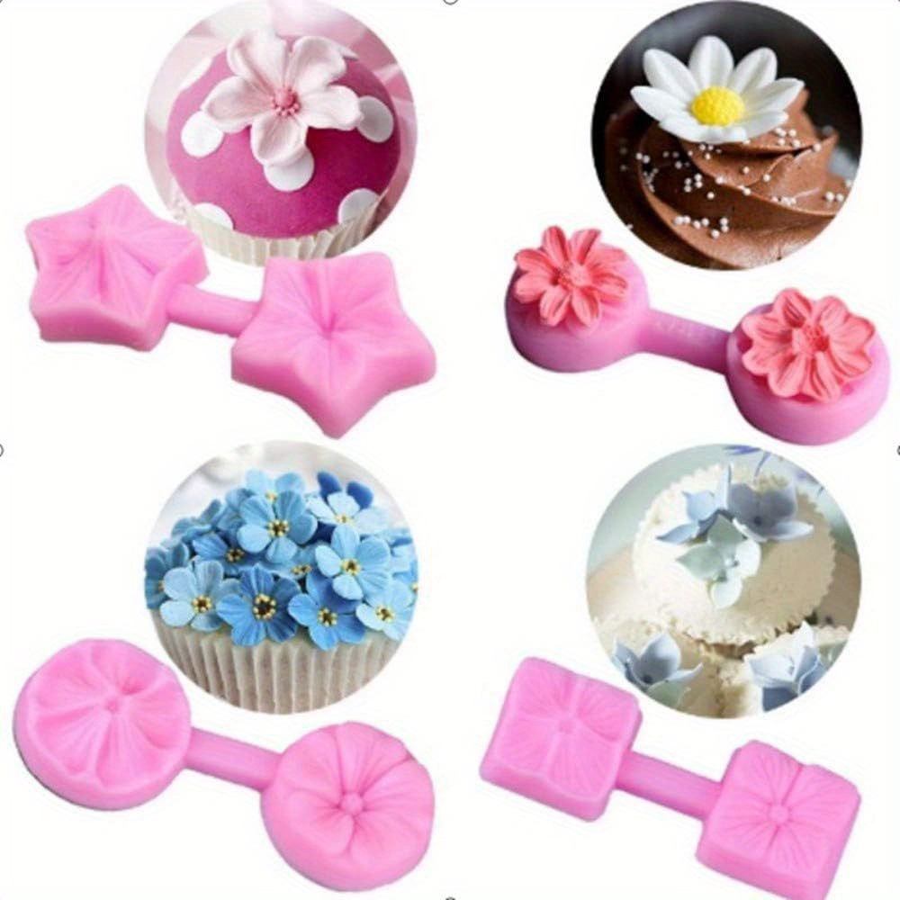 

4pcs Silicone Flower Mold Set For Cake Decorating - Non-stick, Perfect For Fondant, Chocolate, Soap & Pudding - Ideal For Diy Baking, , Christmas, Thanksgiving & Father's Day