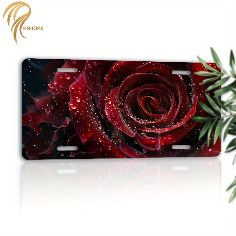 

Elegant Red Rose Aluminum License Plate - 6x12" Novelty Front Car Tag, Weather-resistant & Rust-proof