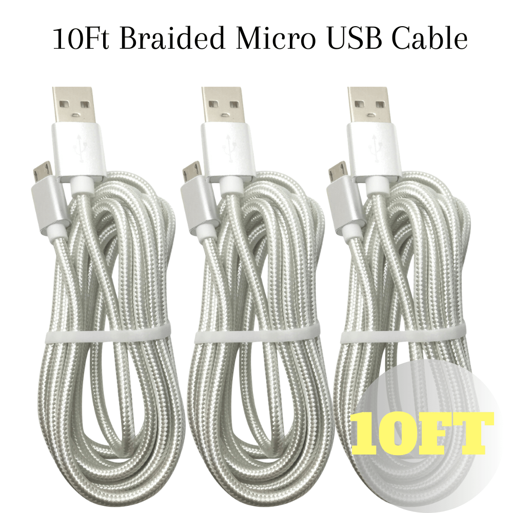 

3x Heavy Duty Micro Usb Fast Charger Data Cable Cord 10ft For Samsung Android Htc