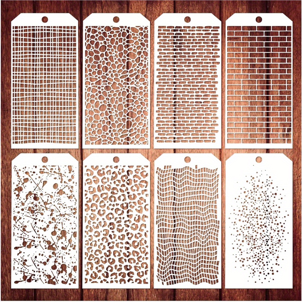 

8pcs Diy Craft Stencil Kit - Leopard, Brick & For Card Making, Canvas Art, Furniture Decor &