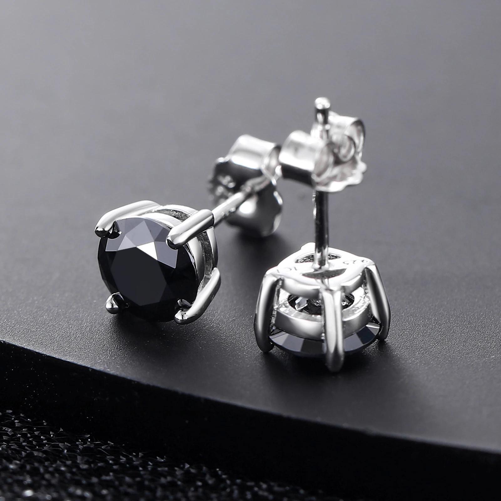 Women's Stylish Black Moissanite Stud Earrings in 925 Silver