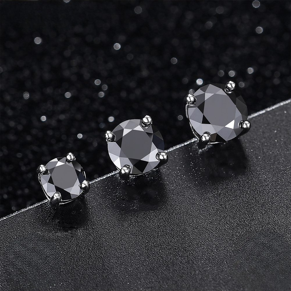 Women's Stylish Black Moissanite Stud Earrings in 925 Silver