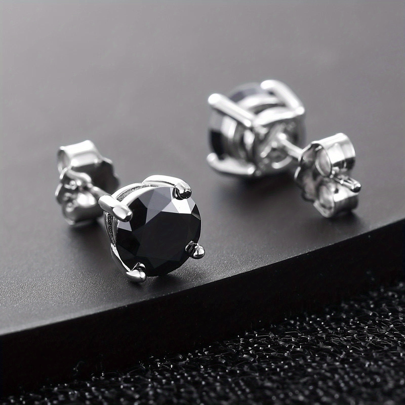 Women's Stylish Black Moissanite Stud Earrings in 925 Silver