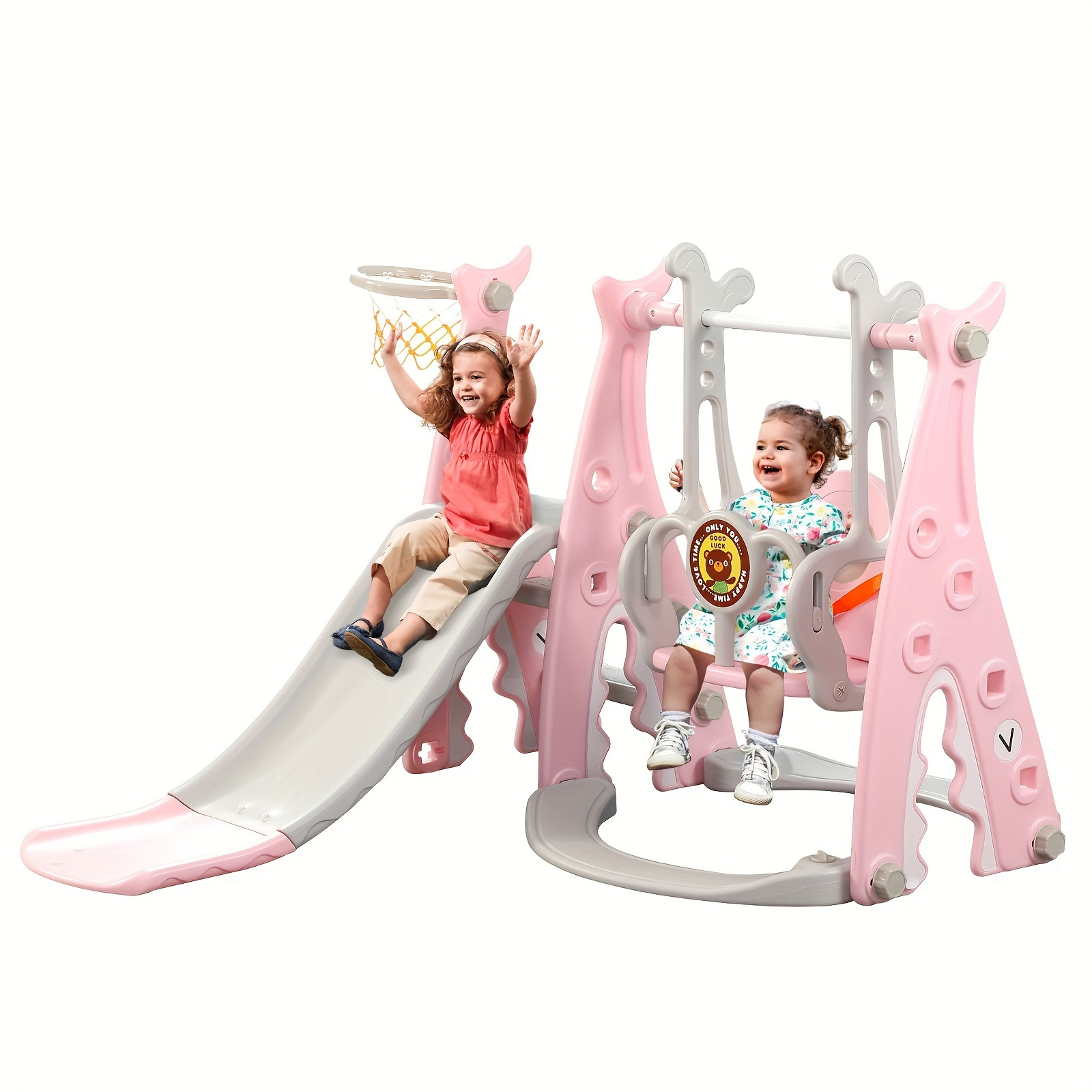 

Toddlers Slide And Swing Set 4 In 1 Kids Freestanding Climber Slide Playset For Boys Girls With Basketball Hoop Extra Long Slide Easy Set Up Baby Playset