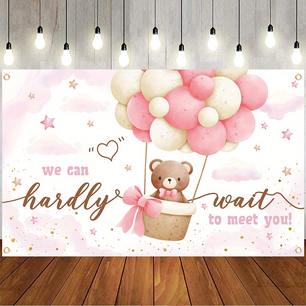 

Adorable Pink Bear Gender Reveal Backdrop - Polyester, Perfect For Baby Shower & Birthday Party Decorations, Photo Booth Prop