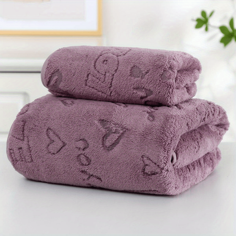 

2pcs 1pc 34*75cm+1pc 70*140cm ou 1pc 40*80cm+1pc 80*170cm Velours de et Confortable Absorbant Motif Non-perte Serviette de Lavage pour et , Serviette de Lavage du Visage et de Bain pour