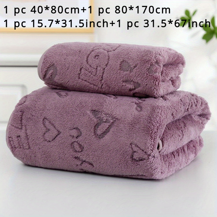 2pcs Set: 1pc 34*75cm + 1pc 70*140cm Or 1pc 40*80cm + 1pc 80*170cm Coral Soft And Comfortable Absorbent Mushroom Pattern Non-shedding Hair Towel/fingertip Towel For Home Use, Face Washing, And Bathing