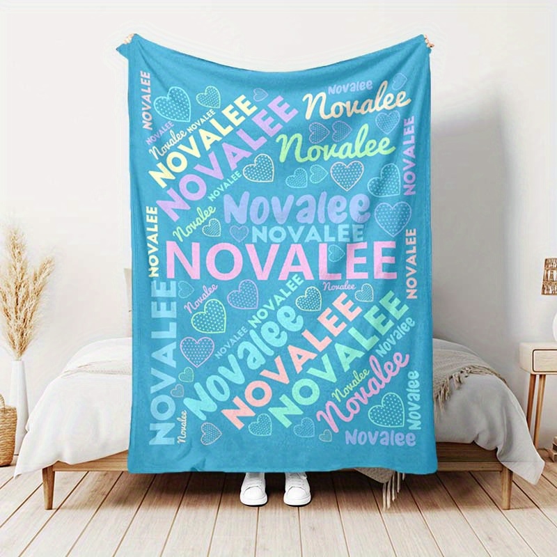 

Personalized 'novalee' Name Blanket - Custom Polyester Throw For Bedroom, Living Room, Sofa - Large Soft Customizable Blanket With Name Repeated And Heart Patterns - Ideal Gift For Travel, Home Decor