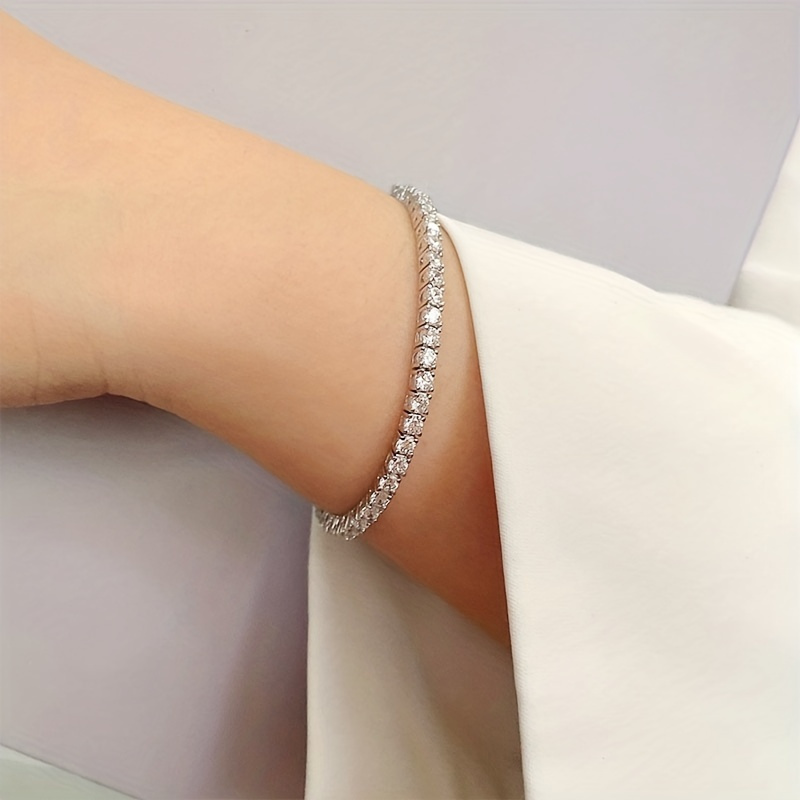 elegant 925 sterling silvery moissanite bracelet sparkling round   cut perfect valentines day gift for her versatile for parties casual attire details 1