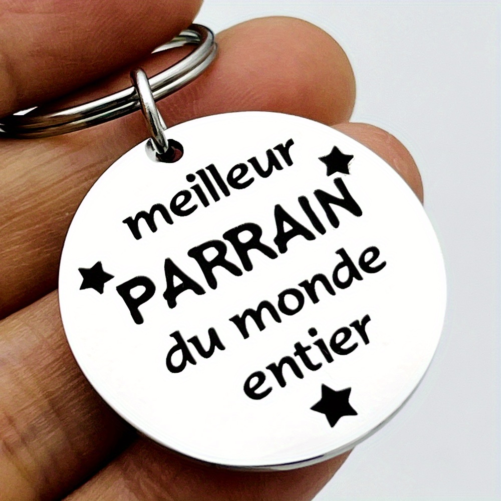 

Stainless Steel Keychain For – "meilleur Du Monde " Engraved – Ideal Gift For Baptism, Birthday, Father's Day