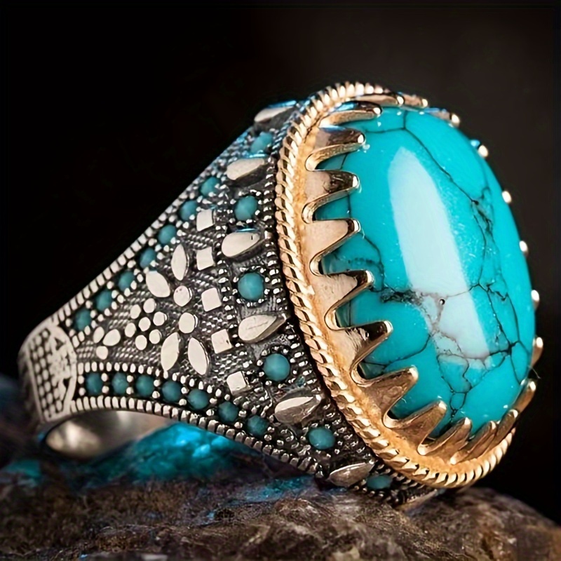 

A New 's Vintage Artificial Oval Turquoise Ring Jewelry As A Birthday Gift For Male Friends