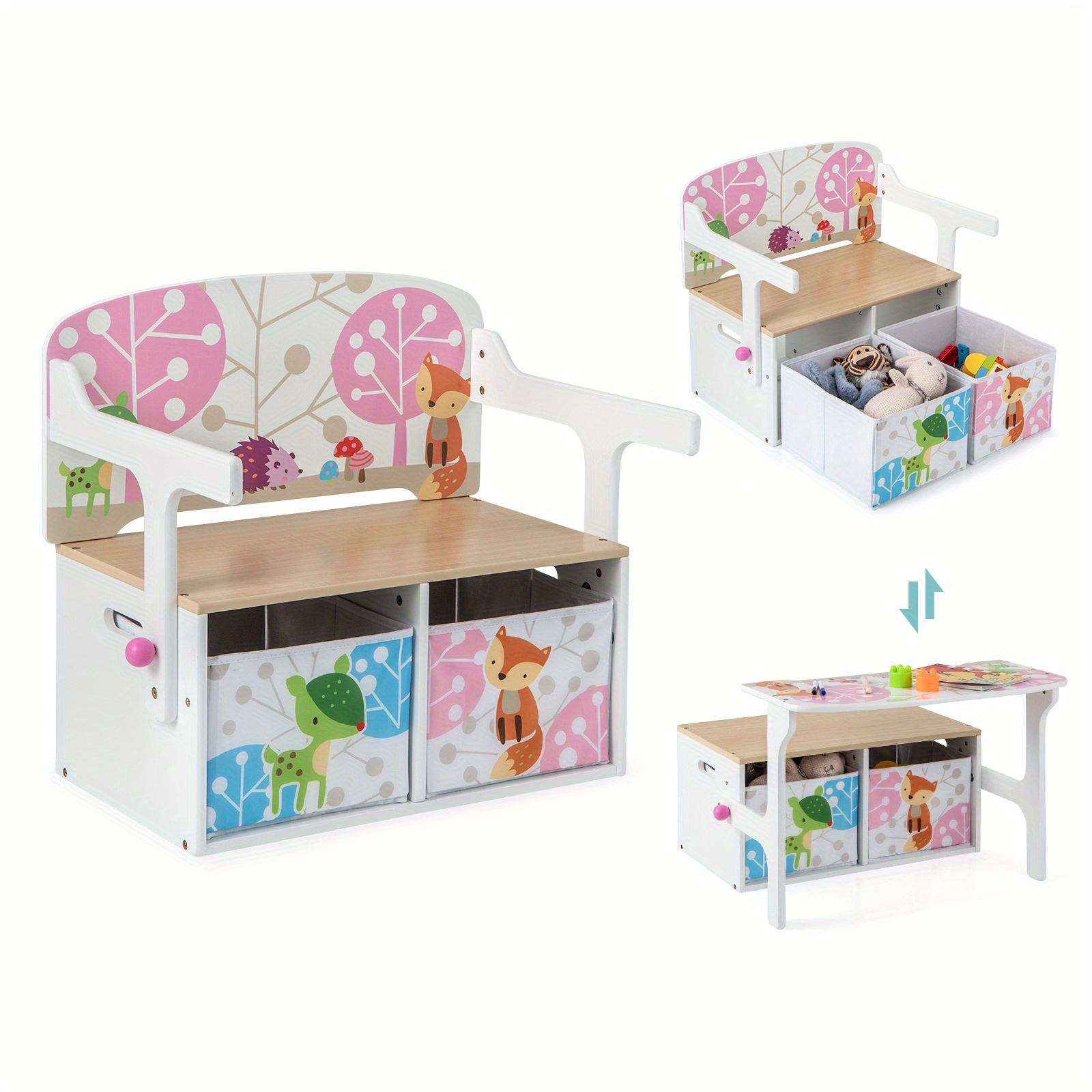 

Lifezeal 3 In 1 Kids Convertible Activity Bench Children Table & Chair Set W/ 2 Bins