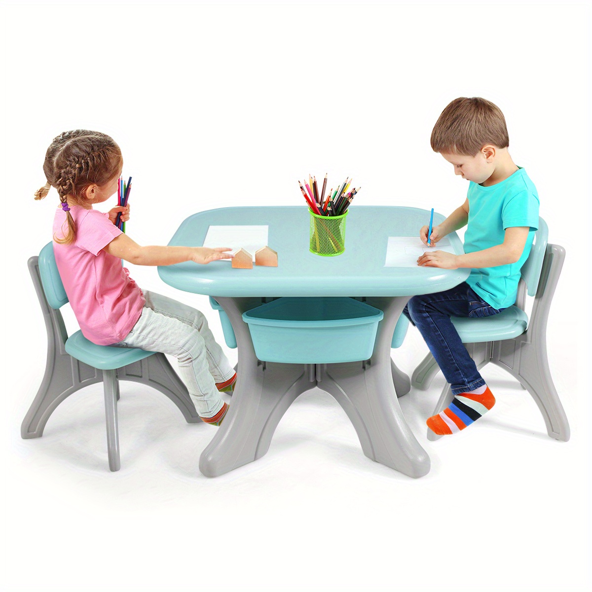 

Lifezeal Children Kids Activity Table & Chair Set Play Furniture W/ Storage Outdoor/ Indoor