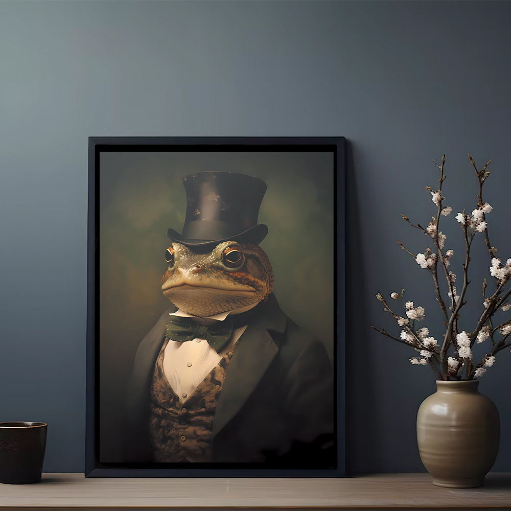 

Vintage Frog Portrait Art Print: Dark Gothic Victorian Style, 30cm X 40cm, Framed, Waterproof, Uv Resistant, Perfect For Decor